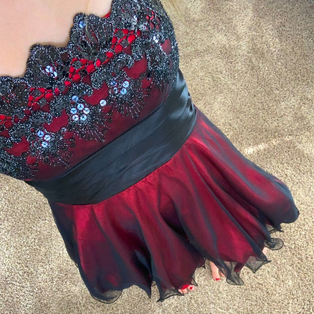 Formal Red and Black Mini Dress